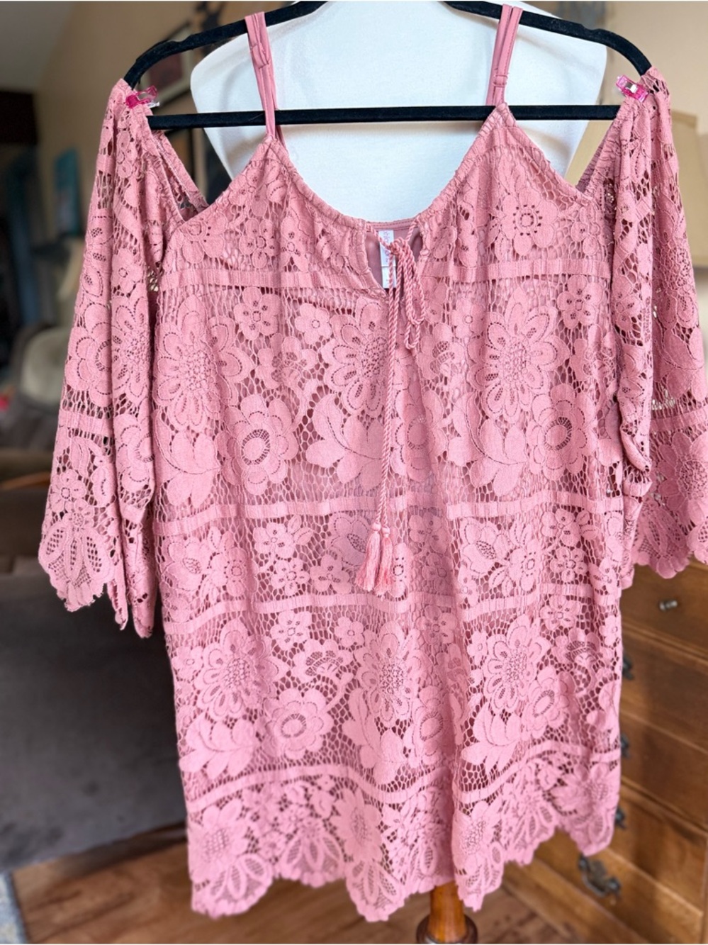 Xhilaration Dusty Rose Cold-Shoulder Lace Swim Cover-Up - Picture 3 of 5